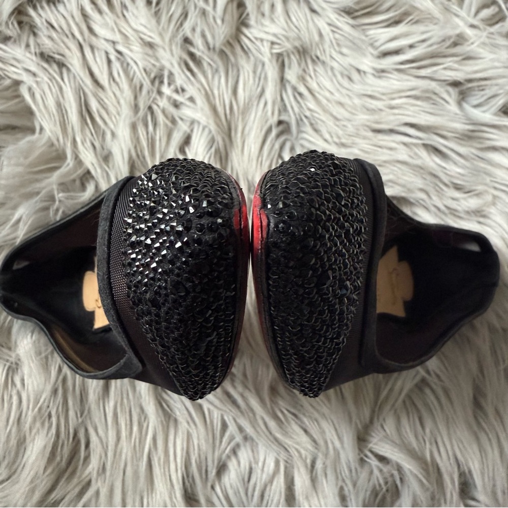 CHRISTIAN LOUBOUTIN Black Mesh Suede Galativi Strass Crystal Pointed-Toe Flats - Picture 6 of 9